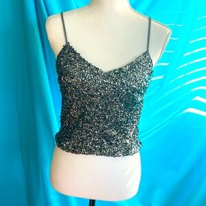 Buy2items get1free 3/$20items for$40. Grey/pewter sequins top w/adjustable strap